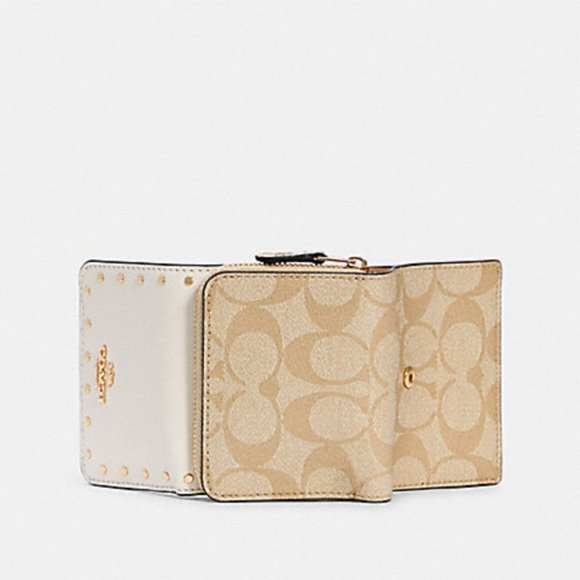 🟡 Coach Small Trifold Leather Wallet in Signature Canvas - Picture 2 of 7